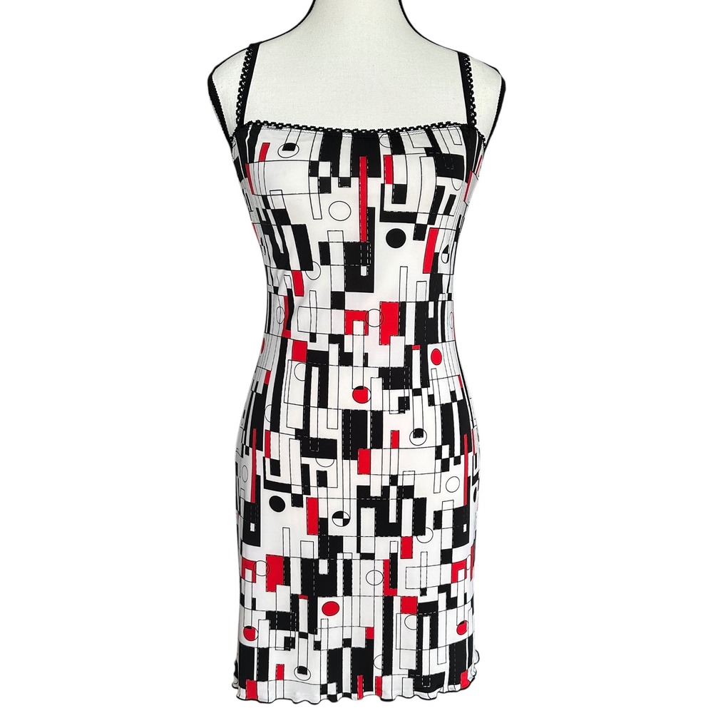 Vintage Andy Blanco Geometric Abstract Mini Dress Y2K Art Deco 90s Size S